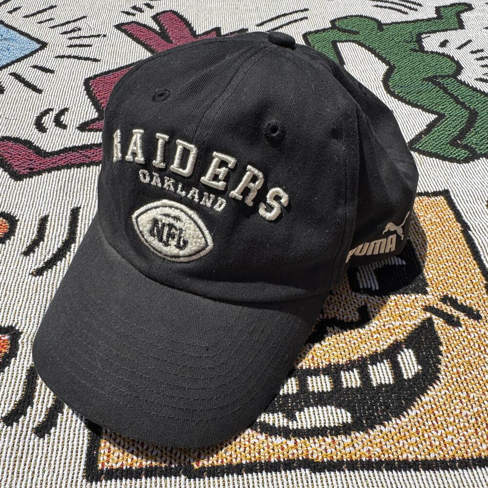 Vintage Black Embroidered Oakland Raiders NFL Puma Adjustable Hat